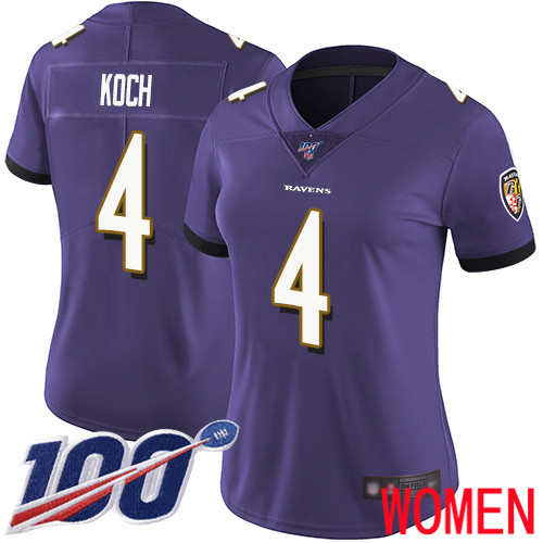 Baltimore Ravens Limited Purple Women Sam Koch Home Jersey NFL Football #4 100th Season Vapor Untouchable->women nfl jersey->Women Jersey